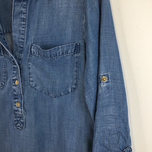 Anthropologie Cloth & Stone Tencel Chambray Rolled Up Sleeve Shirt Size XS - Picture 4 of 9